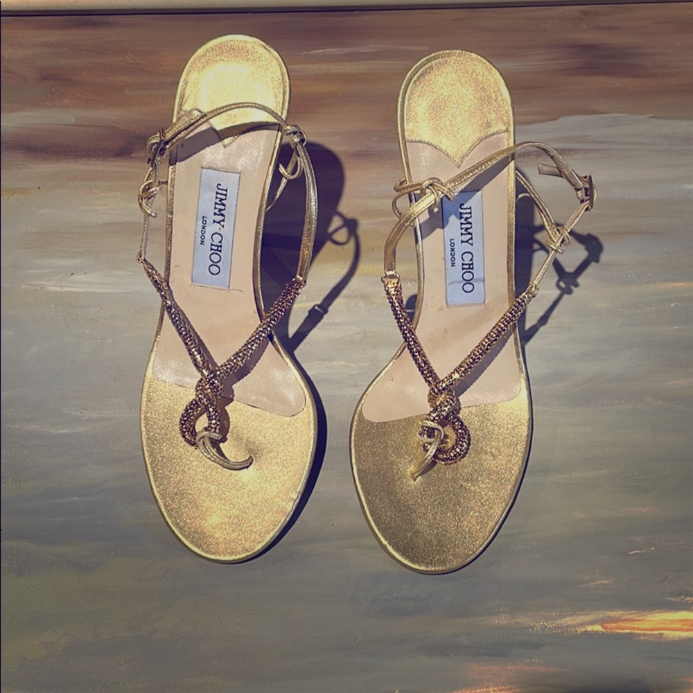 Jimmy Choo Knotted Chain Thong Heels Size 38 1/2